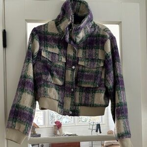 Vigoss Purple and Cream Plaid Teddy Jacket